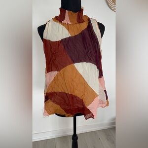 Colorblock Sleeveless Mock Neck Top in Rust, Burgundy & Blush